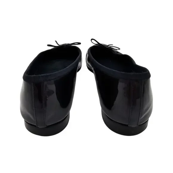 Chanel CC Cap Toe Ballet Flat Navy Patent Leather Slipper Size 37.5 US 6.5 7 - Picture 5 of 11